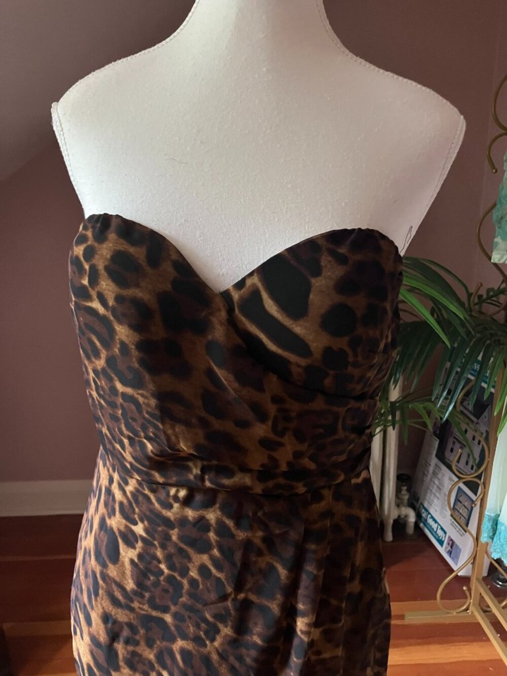 Leopard print tan & black sweetheart neckline evening gown long high-low dress - Picture 7 of 11